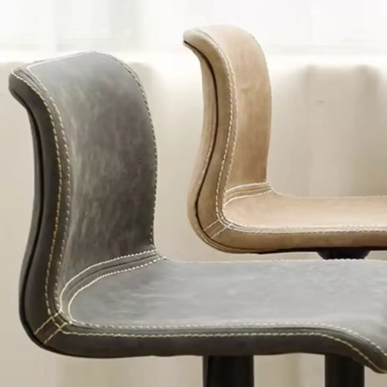 Leather Low Back Adjustable Swivel Sleek Bar Stools Image - 5