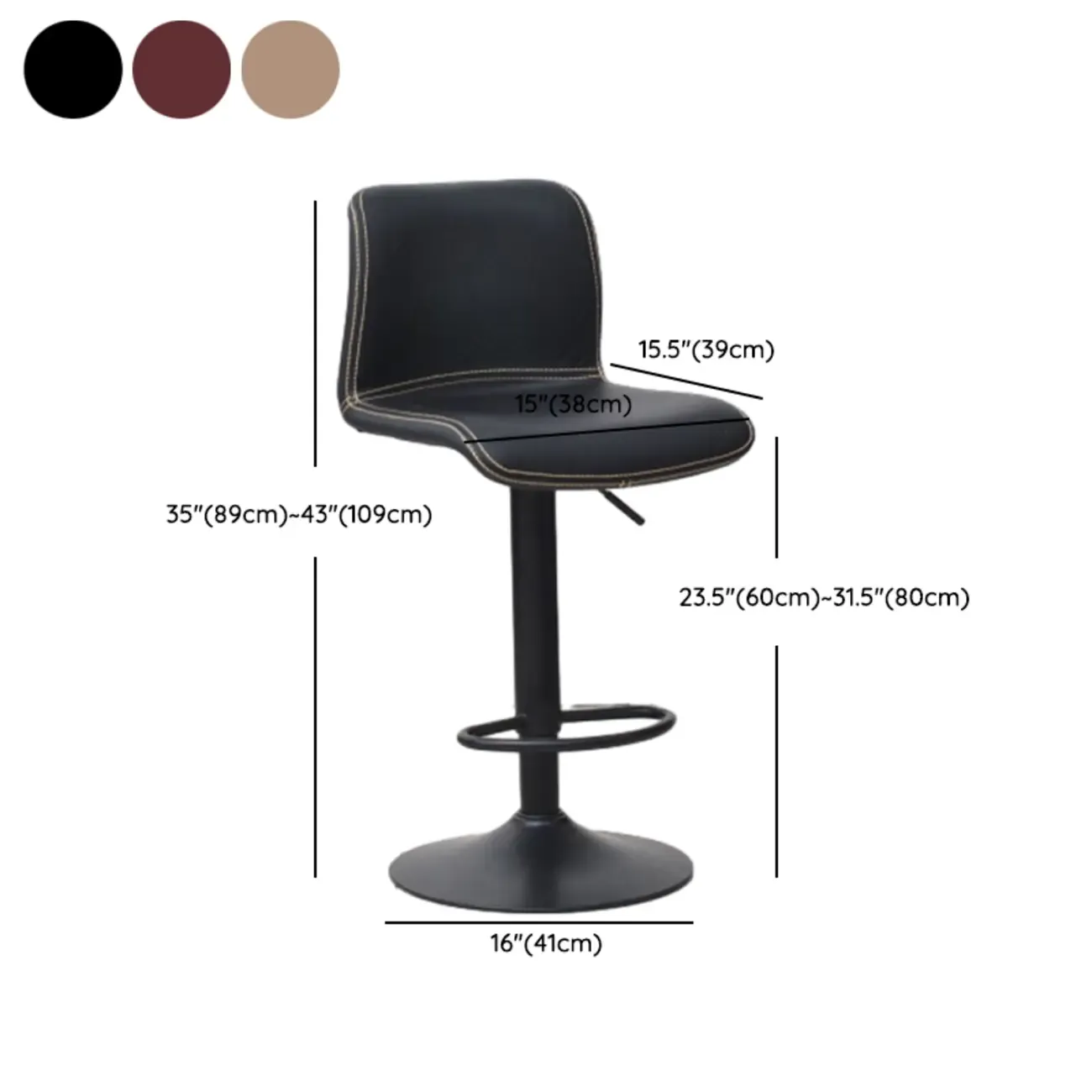 Leather Low Back Adjustable Swivel Sleek Bar Stools #size