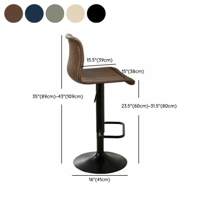 Leather Low Back Adjustable Swivel Sleek Bar Stools Image - 8
