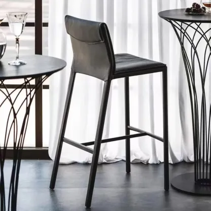 Modern 4-Leg Trestle Footrest Low Back Bar Stools Image - 2