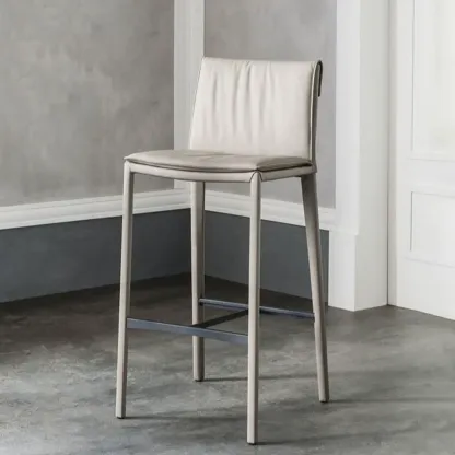 Modern 4-Leg Trestle Footrest Low Back Bar Stools Image - 6