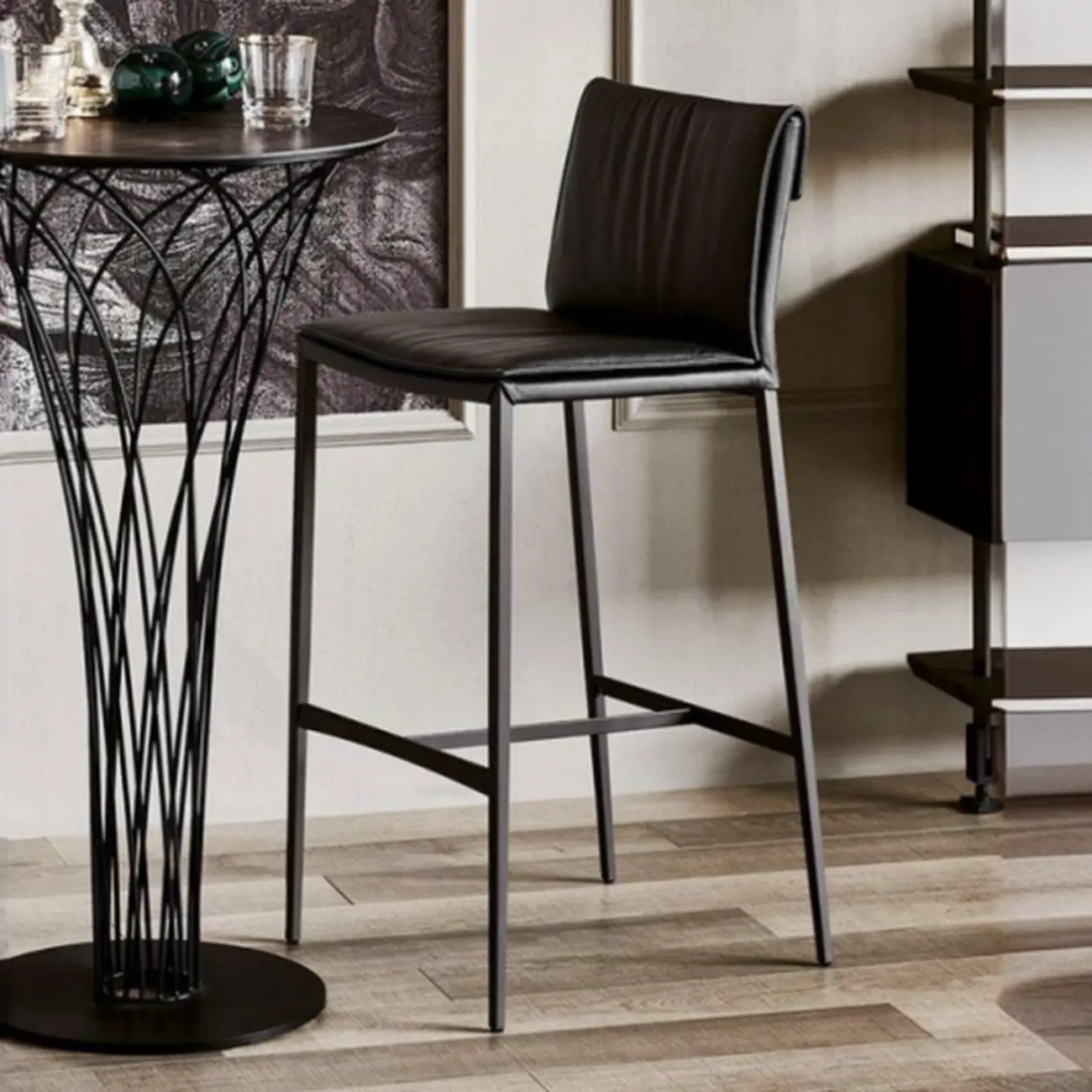 Modern 4-Leg Trestle Footrest Low Back Bar Stools Image - 10 | homeyfad