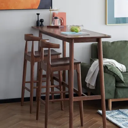 Rustic Wooden Bar Stool with Ergonomic Design Image - 3