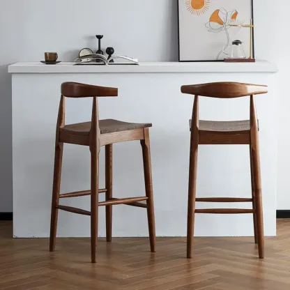 Rustic Wooden Bar Stool with Ergonomic Design Image - 1