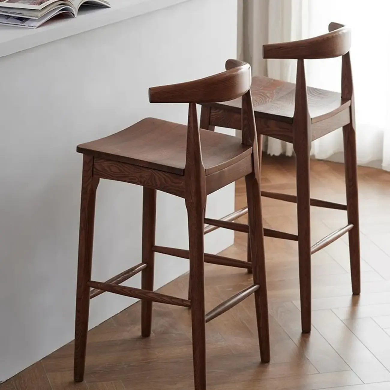 Rustic Wooden Bar Stool with Ergonomic Design Image - 2