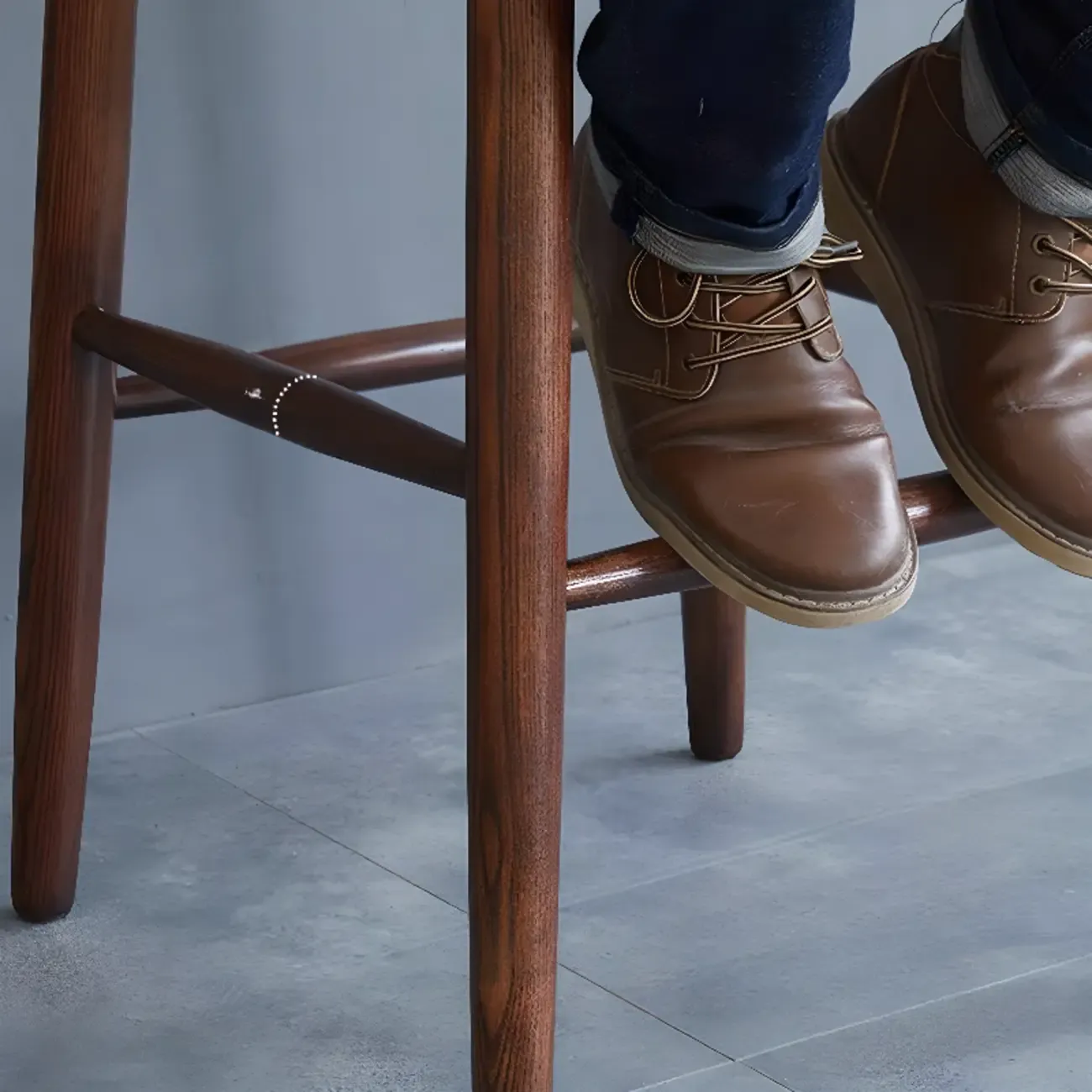 Rustic Wooden Bar Stool with Ergonomic Design Image - 11