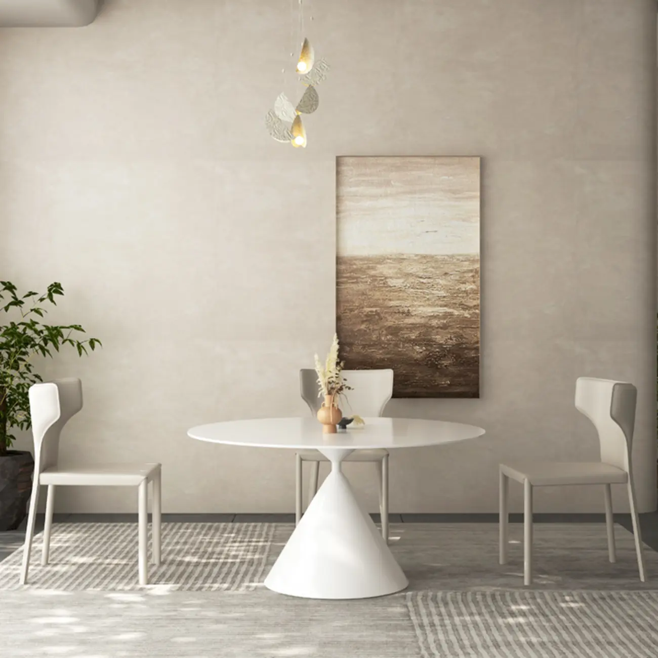 Modish Chalk Standard Height Rounded Stone Dining Table Image - 1 | homeyfad