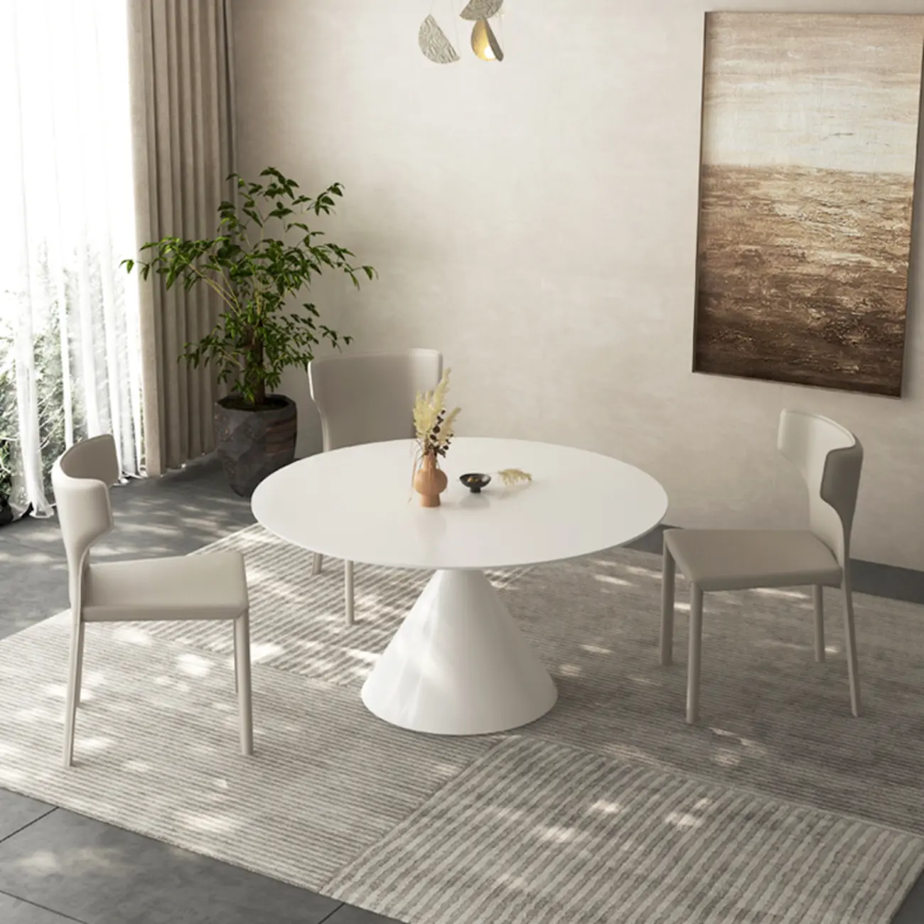 Modish Chalk Standard Height Rounded Stone Dining Table Image - 2 | homeyfad