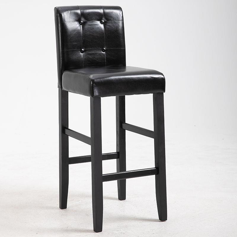 Traditional Wood Leather Upholstered Bar Height Stool
