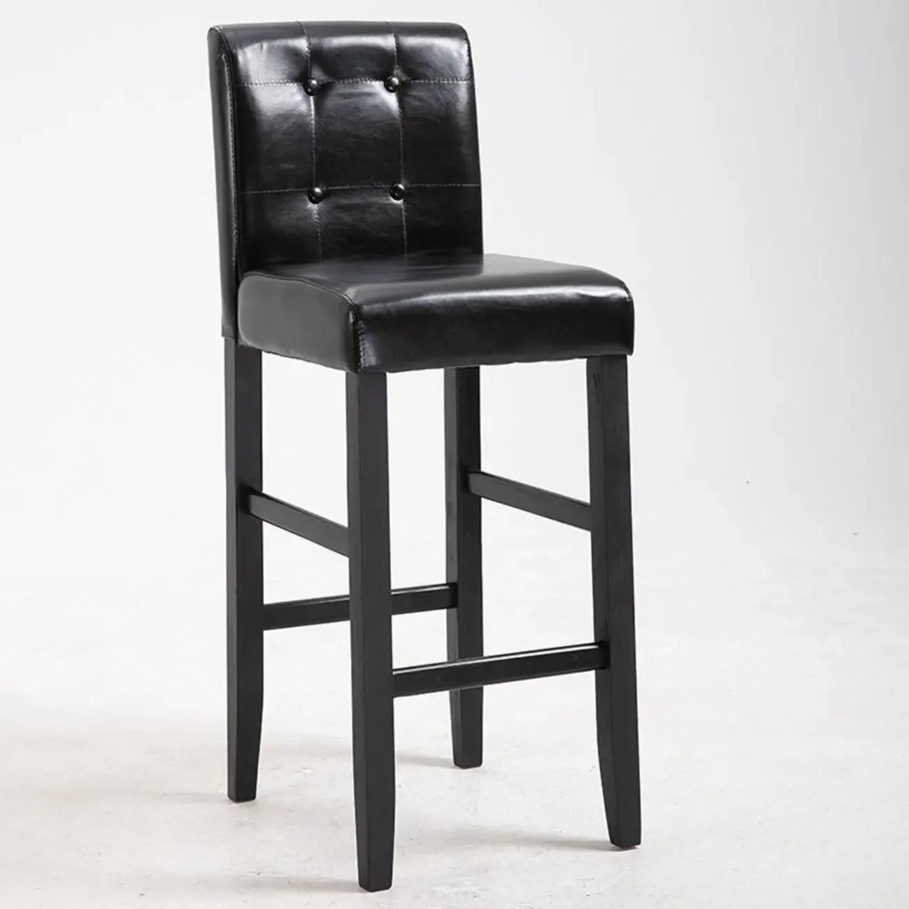 Traditional Square Espresso Wood Leather Upholstered Bar Stool Image - 13
