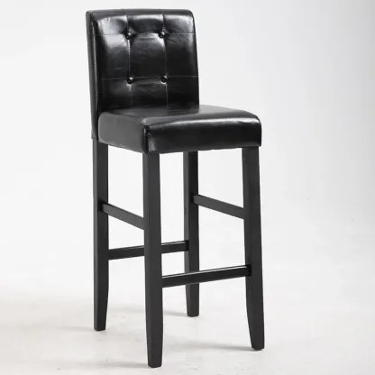 Traditional Square Espresso Wood Leather Upholstered Bar Stool Image - 13