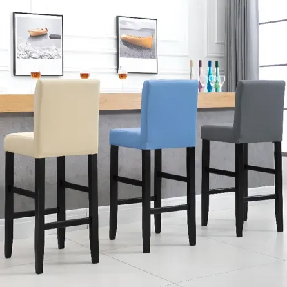 Traditional Square Espresso Wood Leather Upholstered Bar Stool Image - 6