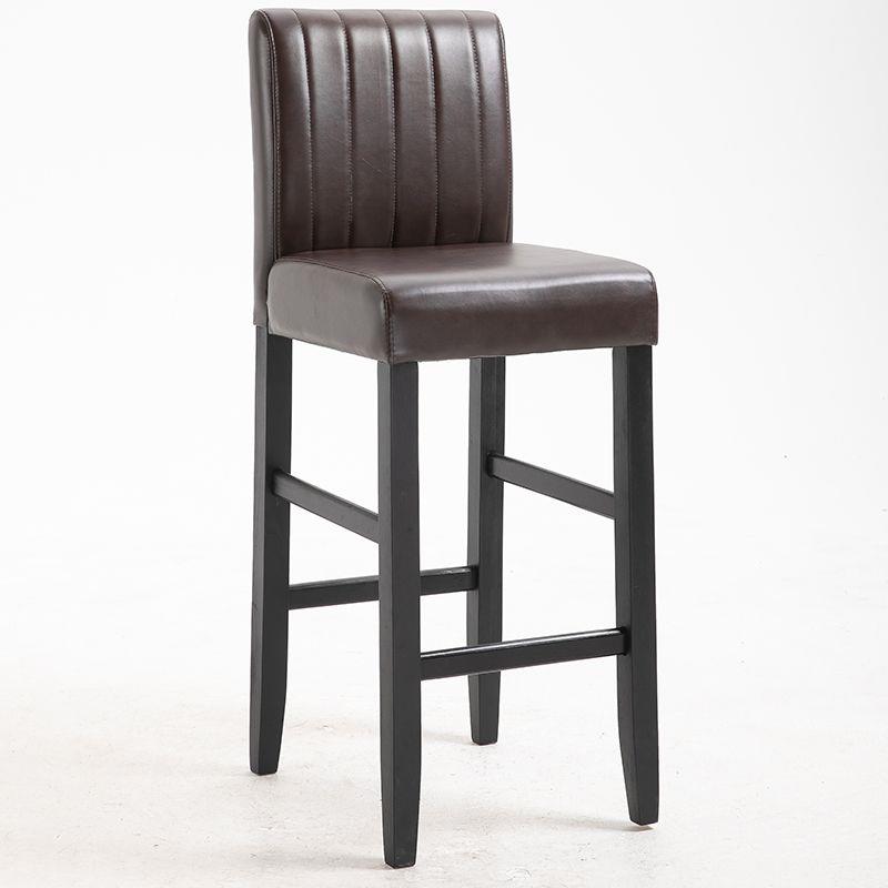 Traditional Wood Leather Upholstered Bar Height Stool | homeyfad