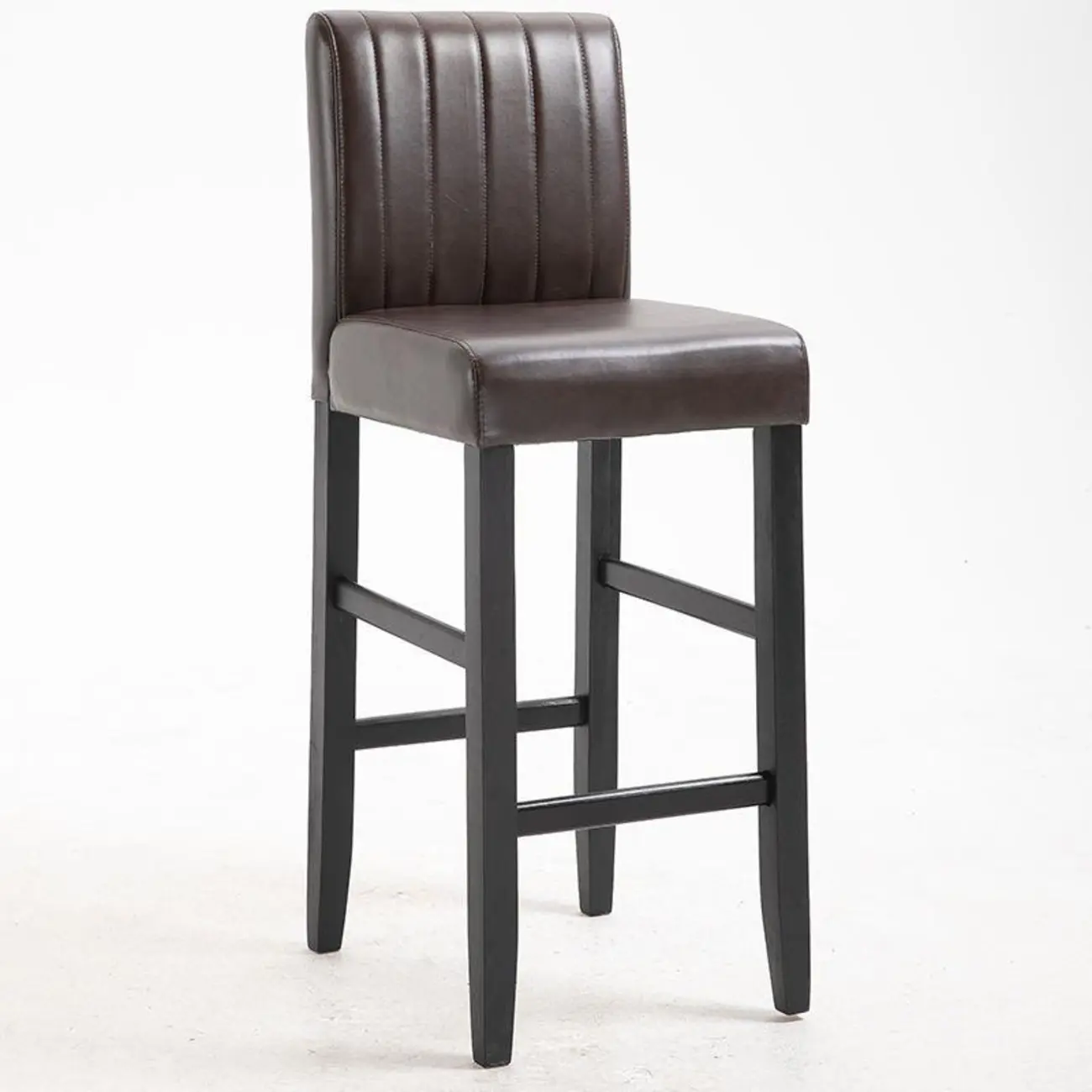 Traditional Square Espresso Wood Leather Upholstered Bar Stool Image - 14 | homeyfad