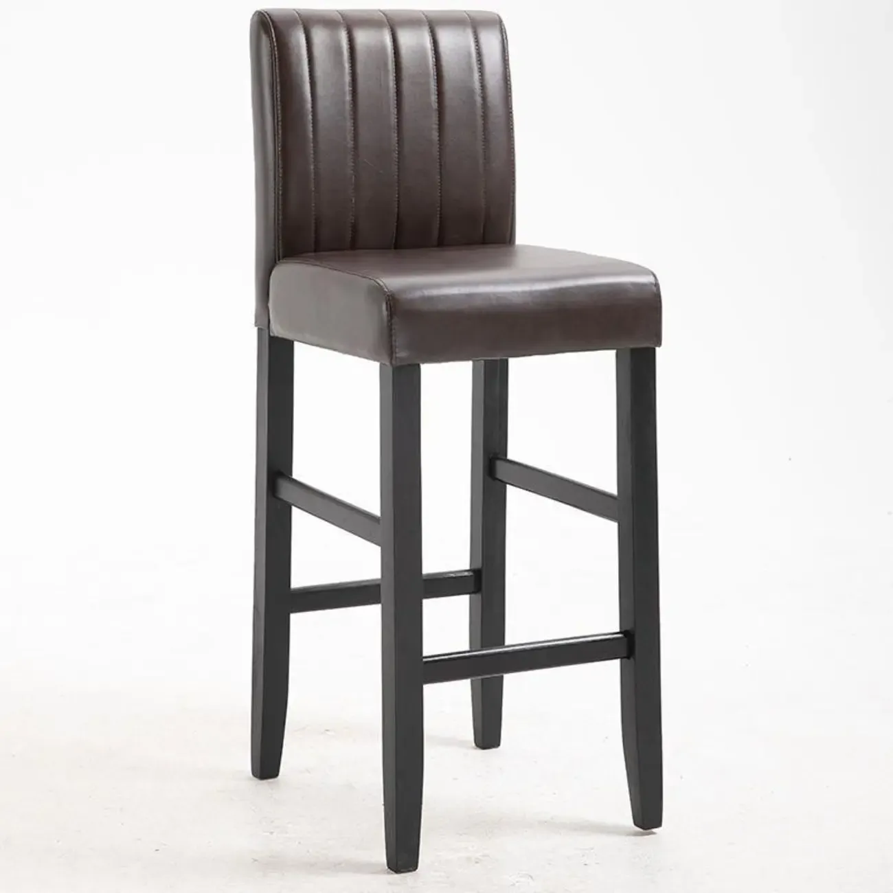 Traditional Square Espresso Wood Leather Upholstered Bar Stool Image - 14