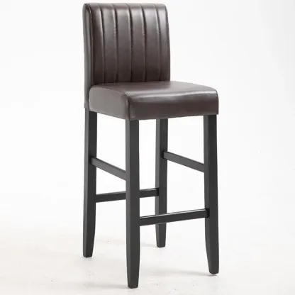 Traditional Square Espresso Wood Leather Upholstered Bar Stool Image - 14