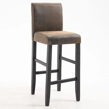 Traditional Square Espresso Wood Leather Upholstered Bar Stool Image - 16