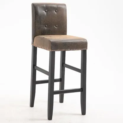 Traditional Square Espresso Wood Leather Upholstered Bar Stool Image - 17