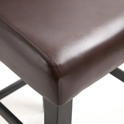 Traditional Square Espresso Wood Leather Upholstered Bar Stool Image - 9