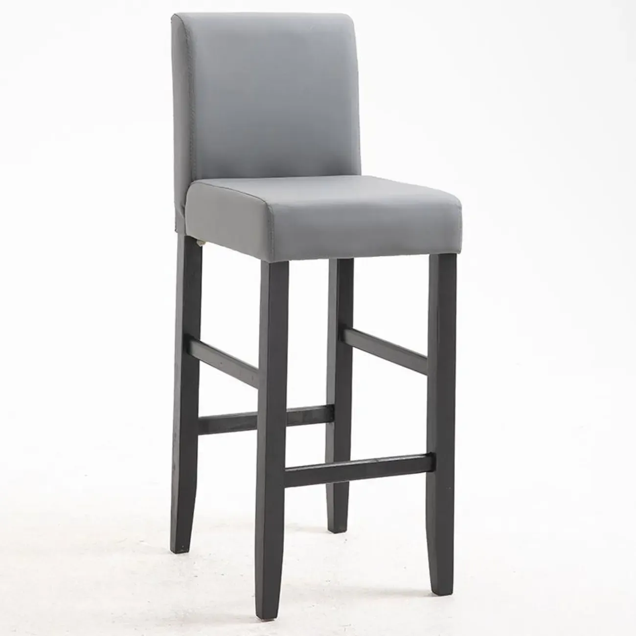 Traditional Square Espresso Wood Leather Upholstered Bar Stool Image - 20