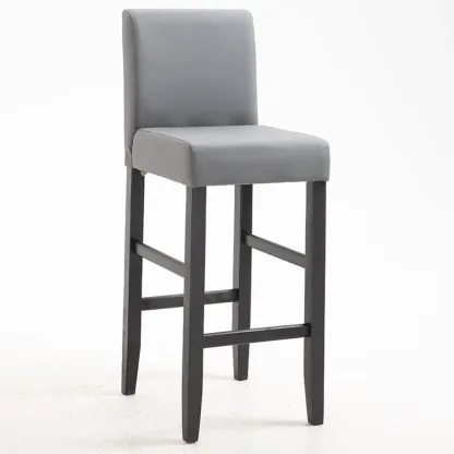 Traditional Square Espresso Wood Leather Upholstered Bar Stool Image - 20