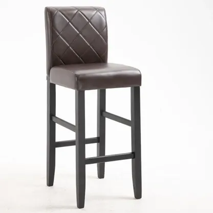 Traditional Square Espresso Wood Leather Upholstered Bar Stool Image - 21