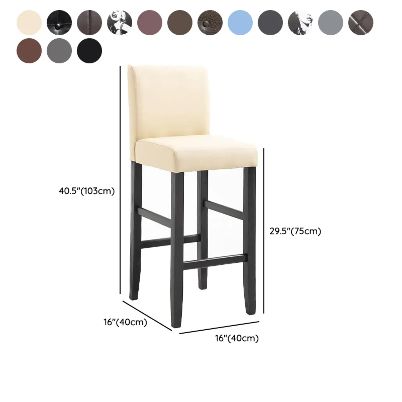 Traditional Square Espresso Wood Leather Upholstered Bar Stool #size | homeyfad