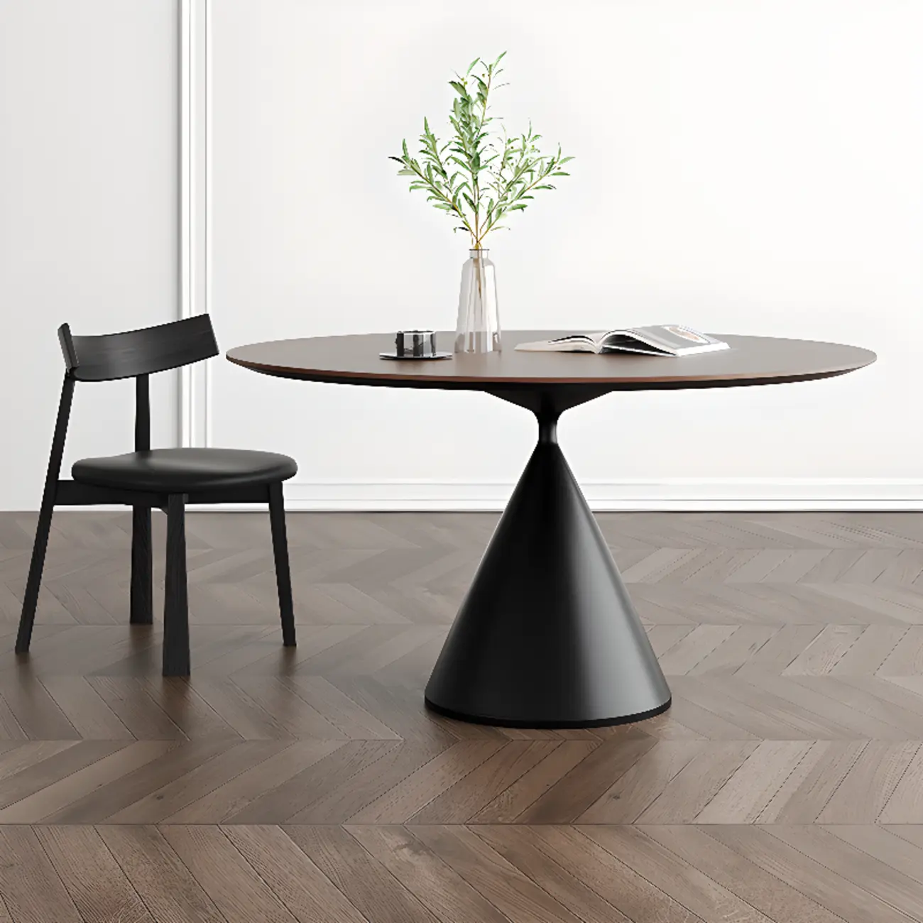 Modern Black Wood Pedestal Round Dining Table Image - 1 | homeyfad