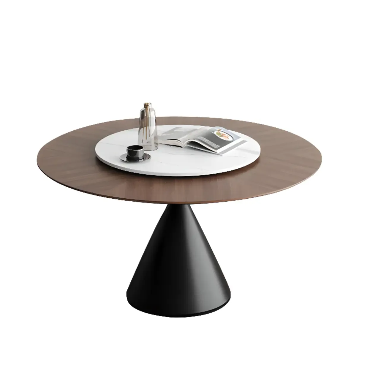 Modern Black Wood Pedestal Round Dining Table Image - 3