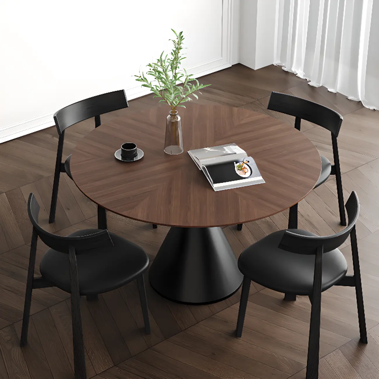 Modern Black Wood Pedestal Round Dining Table Image - 4 | homeyfad