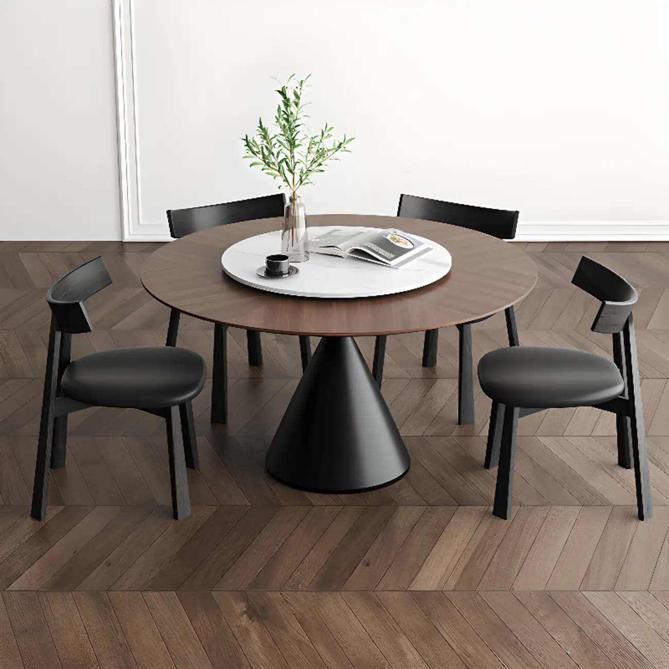 Modern Black Wood Pedestal Round Dining Table Image - 5 | homeyfad