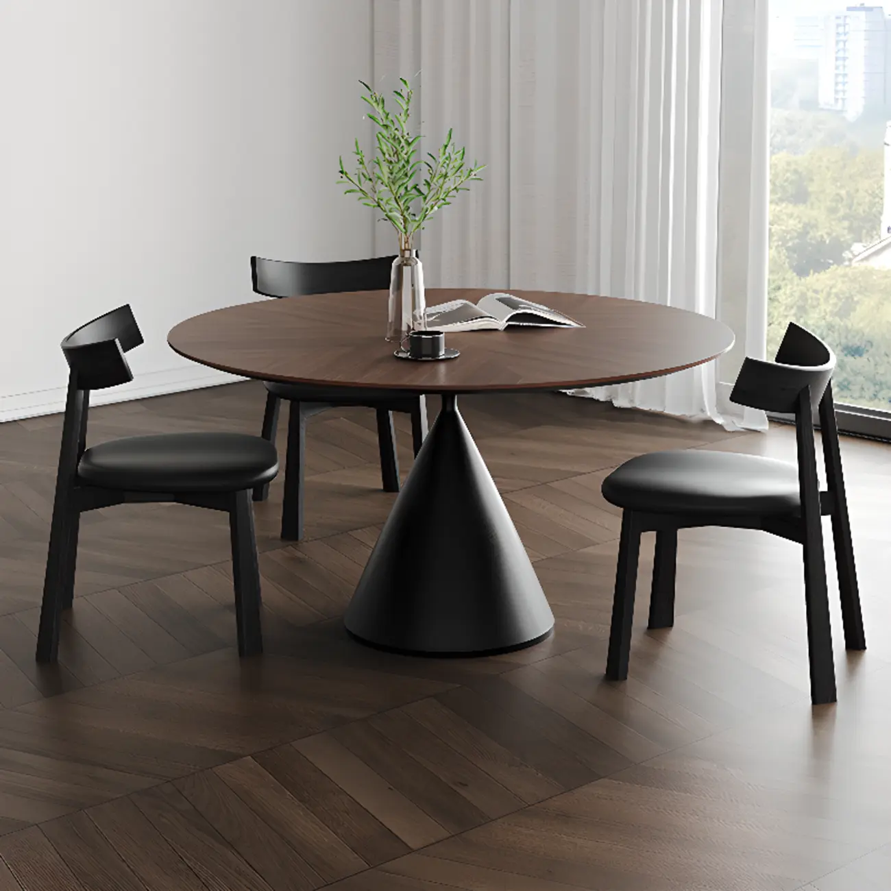 Modern Black Wood Pedestal Round Dining Table Image - 6 | homeyfad
