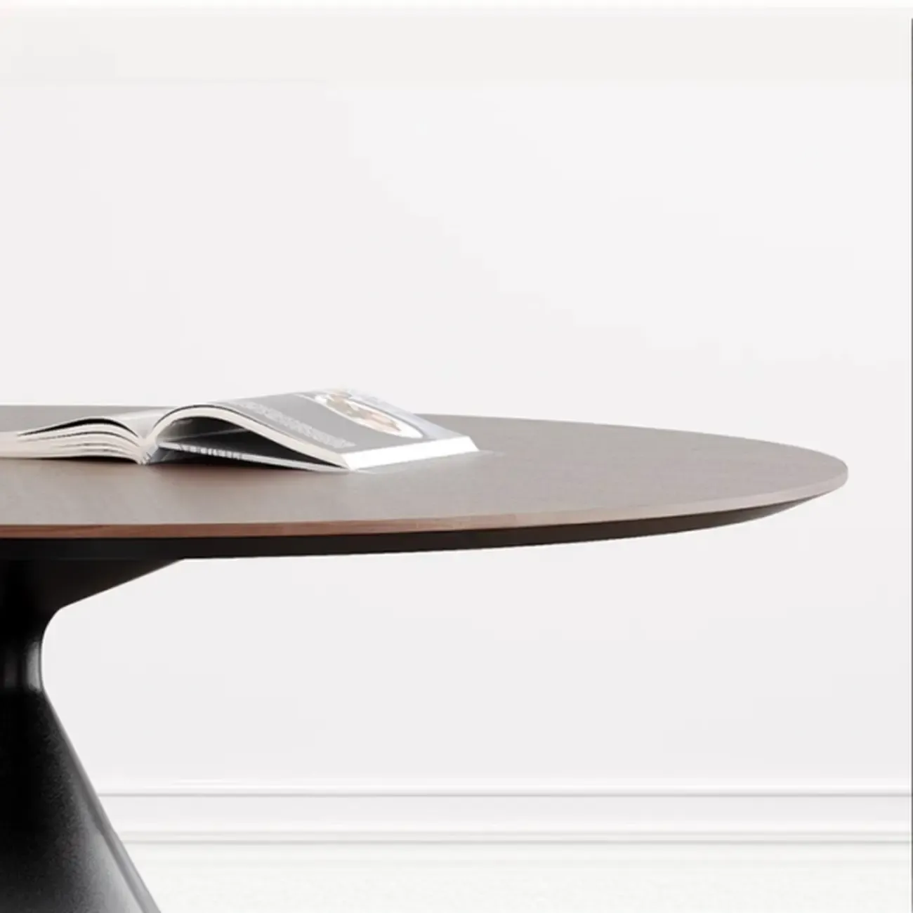 Modern Black Wood Pedestal Round Dining Table Image - 9