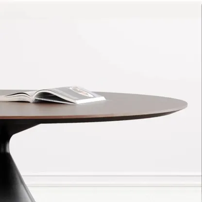 Modern Black Wood Pedestal Round Dining Table Image - 9
