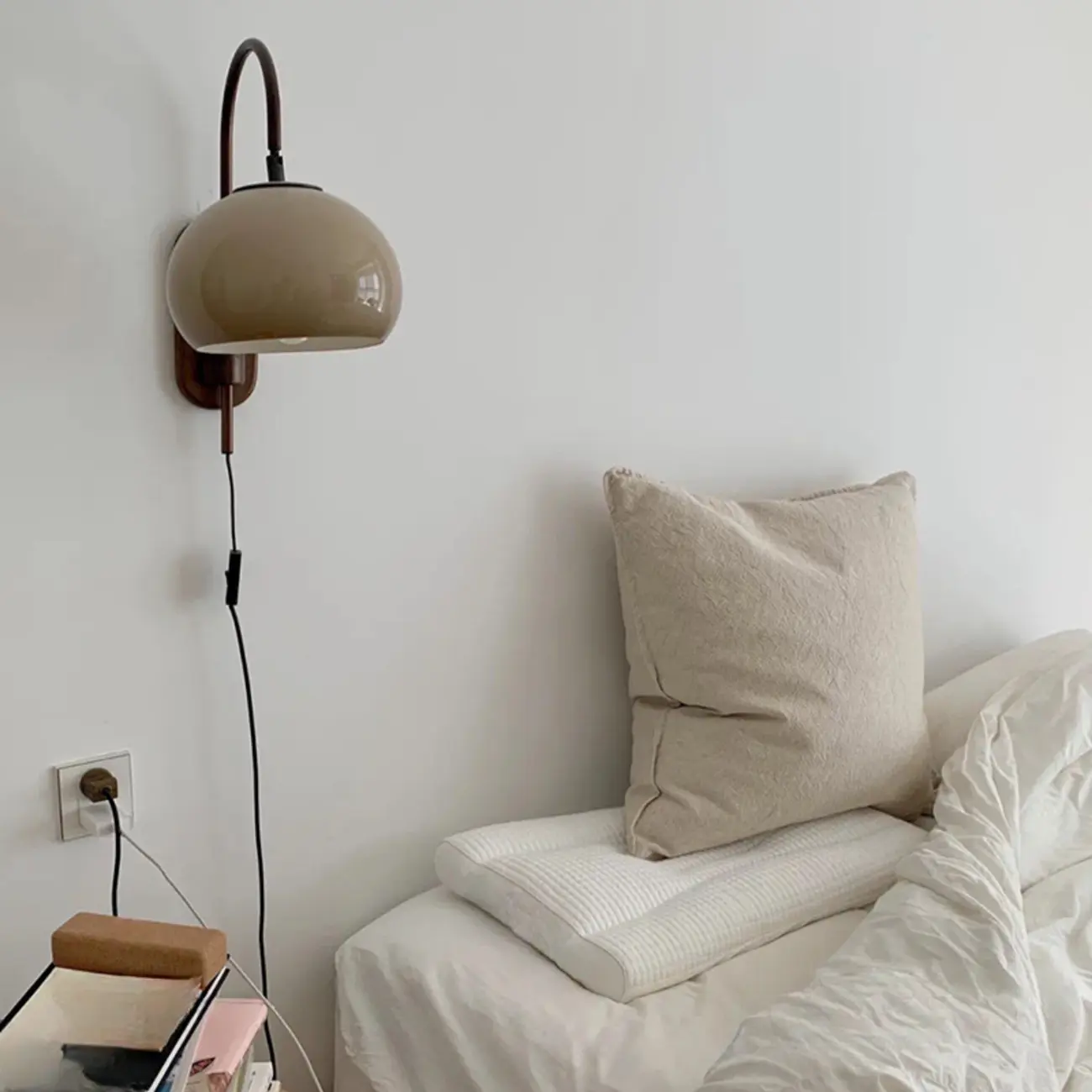 Vintage Brown Drum Shape Milk Glass Indoor Wall Sconce | homeyfad