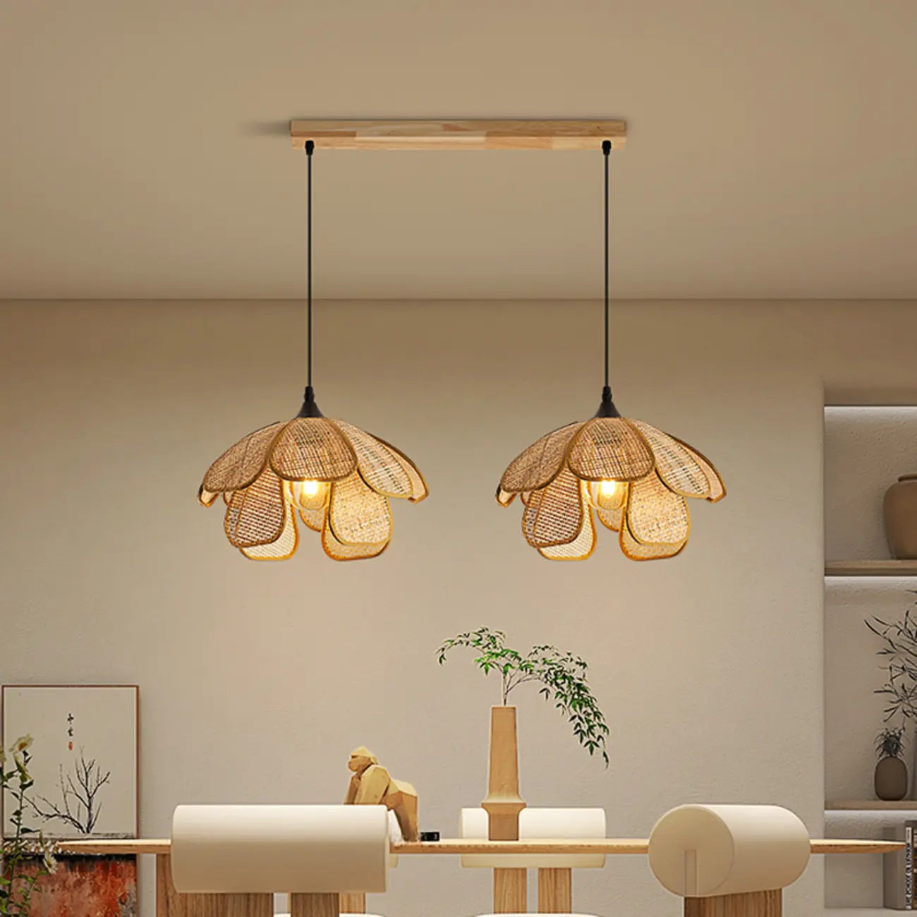 Rustic Rattan Floral Dome Pendant Light | homeyfad