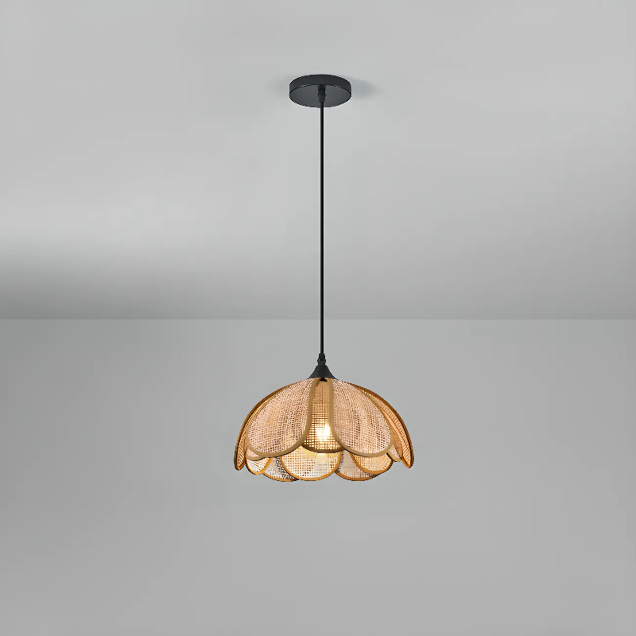 Rustic Rattan Floral Dome Pendant Light | homeyfad