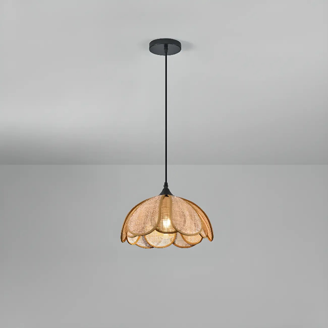 Rustic Rattan Floral Dome Pendant Light - HomeyFad