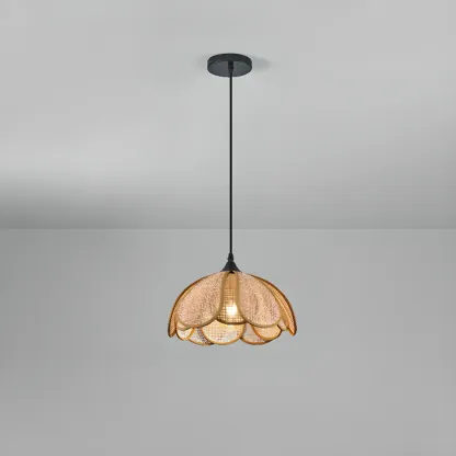 Rustic Rattan Floral Dome Pendant Light