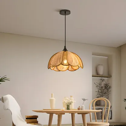 Rustic Rattan Floral Dome Pendant Light