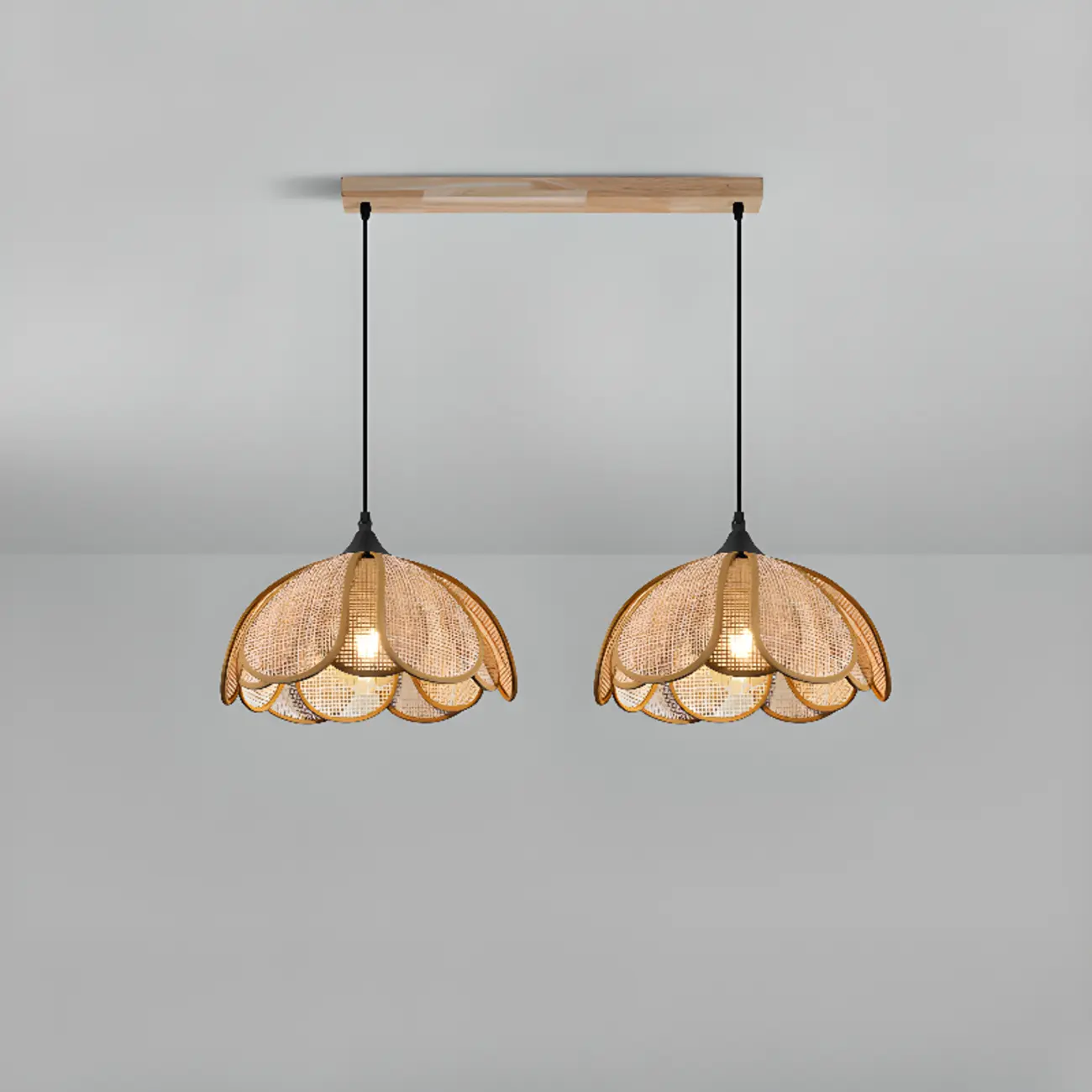 Rustic Rattan Floral Dome Pendant Light | homeyfad