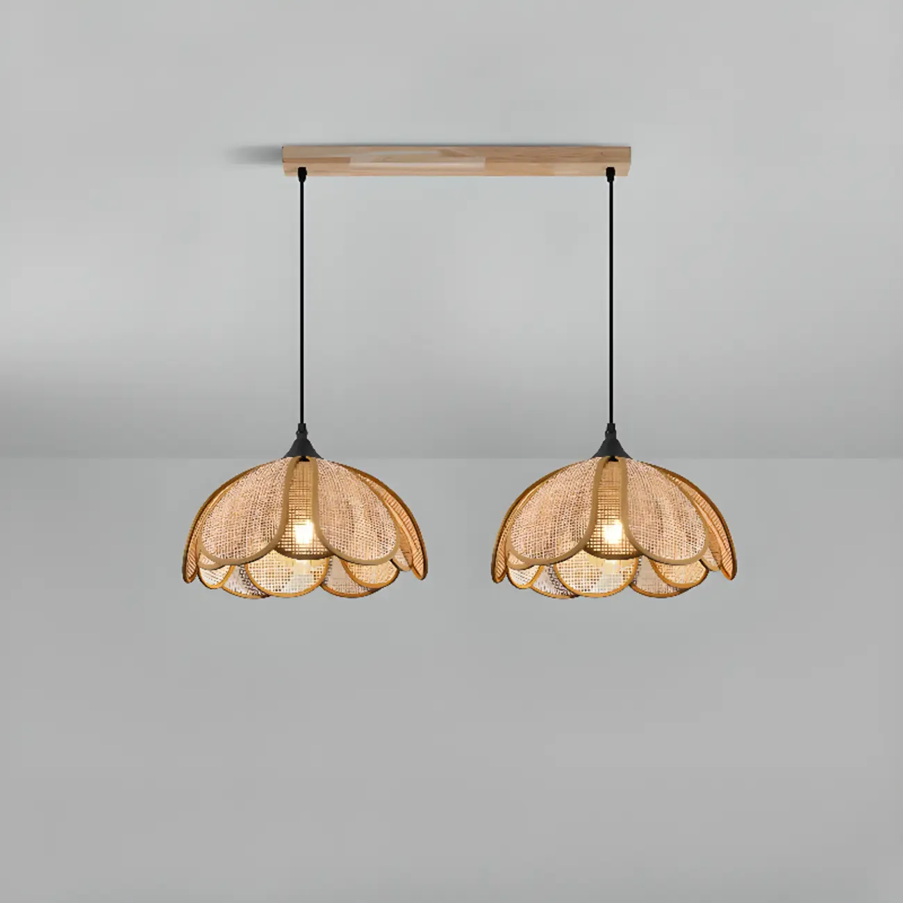 Rustic Rattan Floral Dome Pendant Light