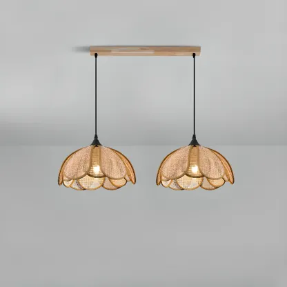 Rustic Rattan Floral Dome Pendant Light
