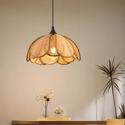 Rustic Rattan Floral Dome Pendant Light