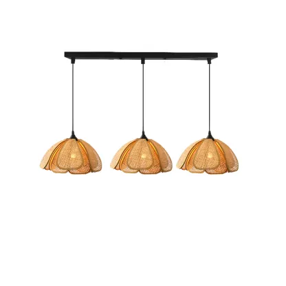 Rustic Rattan Floral Dome Pendant Light