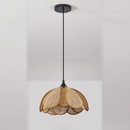Rustic Rattan Floral Dome Pendant Light
