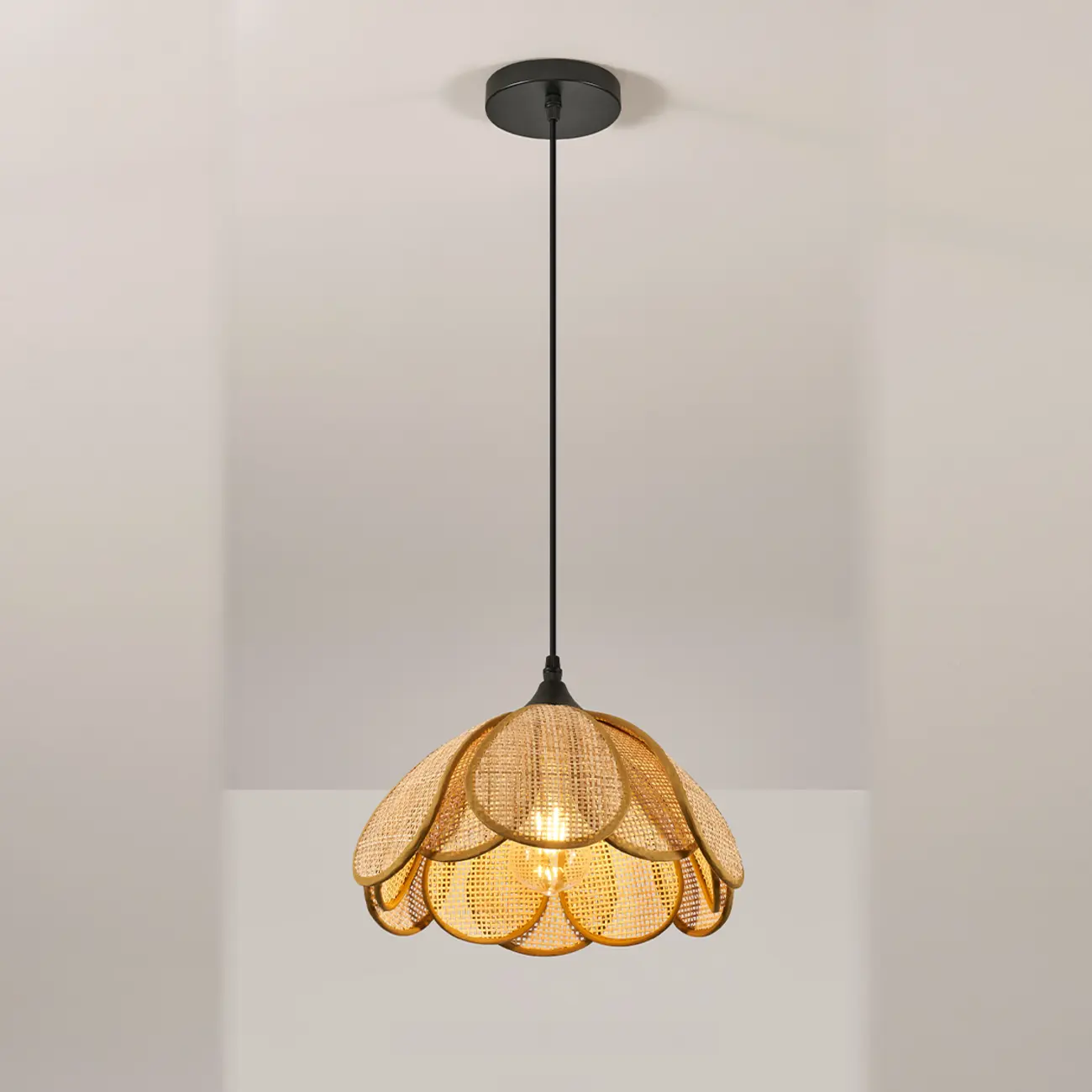 Rustic Rattan Floral Dome Pendant Light | homeyfad
