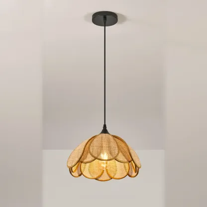 Rustic Rattan Floral Dome Pendant Light