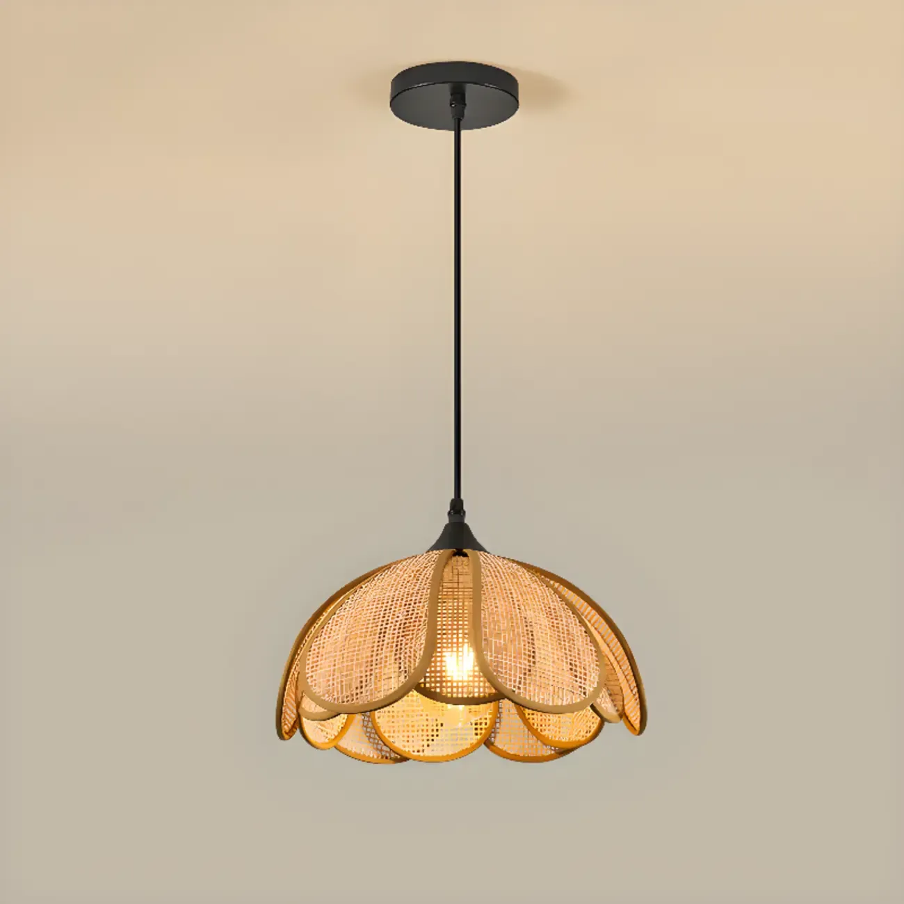Rustic Rattan Floral Dome Pendant Light