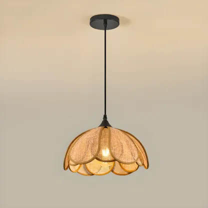 Rustic Rattan Floral Dome Pendant Light